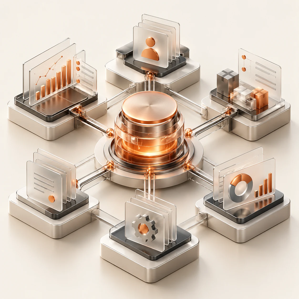 Modules métiers reliés à un cœur de données