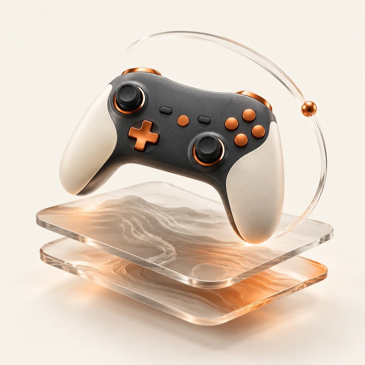 Manette de jeu sur une plateforme en verre